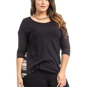 Hot Ginger Ladies Knit Top Scoop Neck Hi-Lo Hem Black Striped Size XL  NWOT